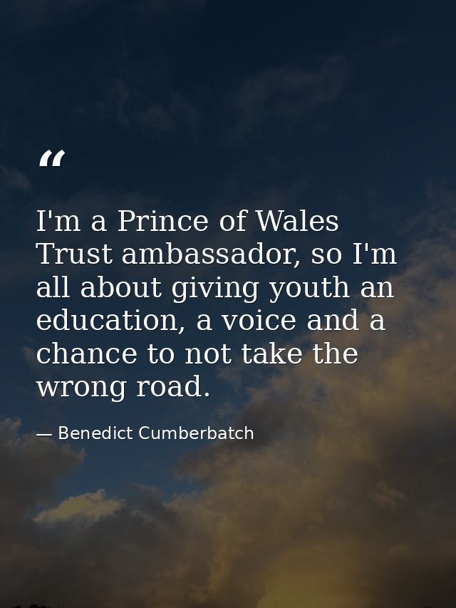 I'm a Prince of Wales Trust ambassador, so I'm all about giving youth an education, a voice and a chance to not take the — Benedict Cumberbatch
