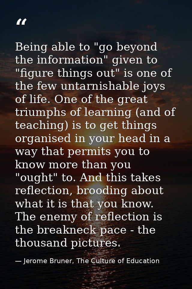 Being able to "go beyond the information" given to "figure things out" is one of the few untarnishable joys of life. One — Jerome Bruner, The Culture of Education