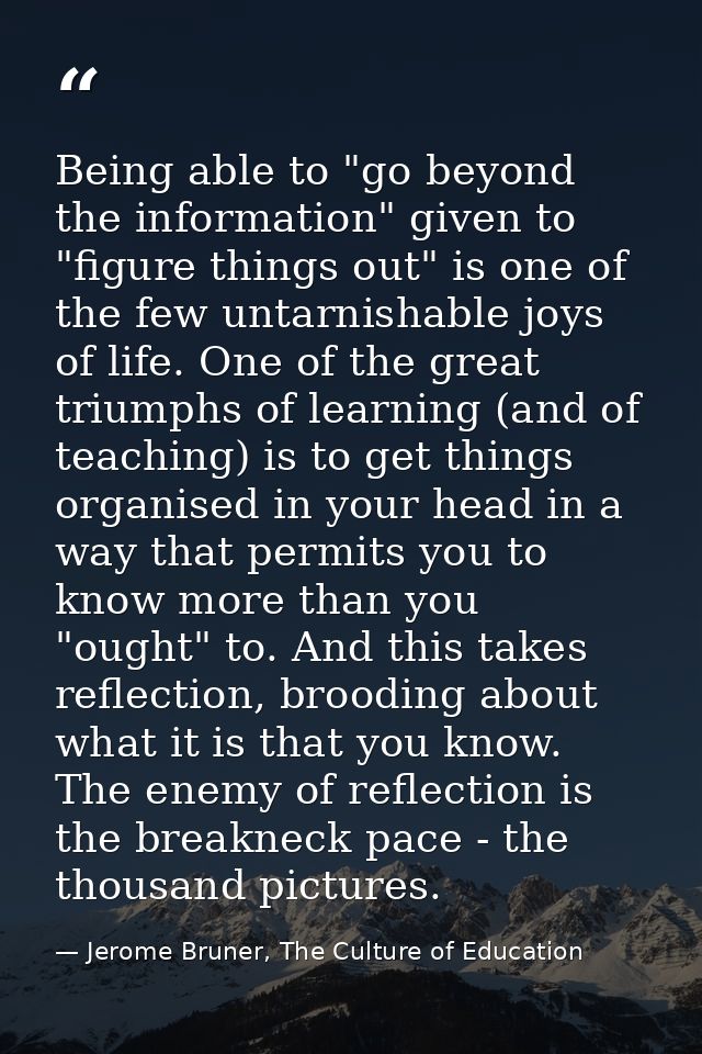 Being able to "go beyond the information" given to "figure things out" is one of the few untarnishable joys of life. One — Jerome Bruner, The Culture of Education