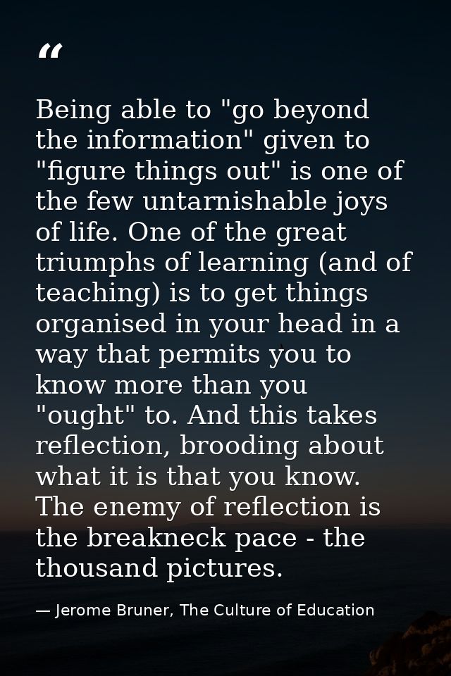 Being able to "go beyond the information" given to "figure things out" is one of the few untarnishable joys of life. One — Jerome Bruner, The Culture of Education