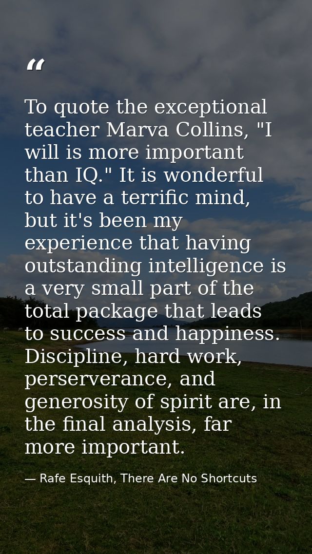 To quote the exceptional teacher Marva Collins, "I will is more important than IQ." It is wonderful to have a terrific m — Rafe Esquith, There Are No Shortcuts