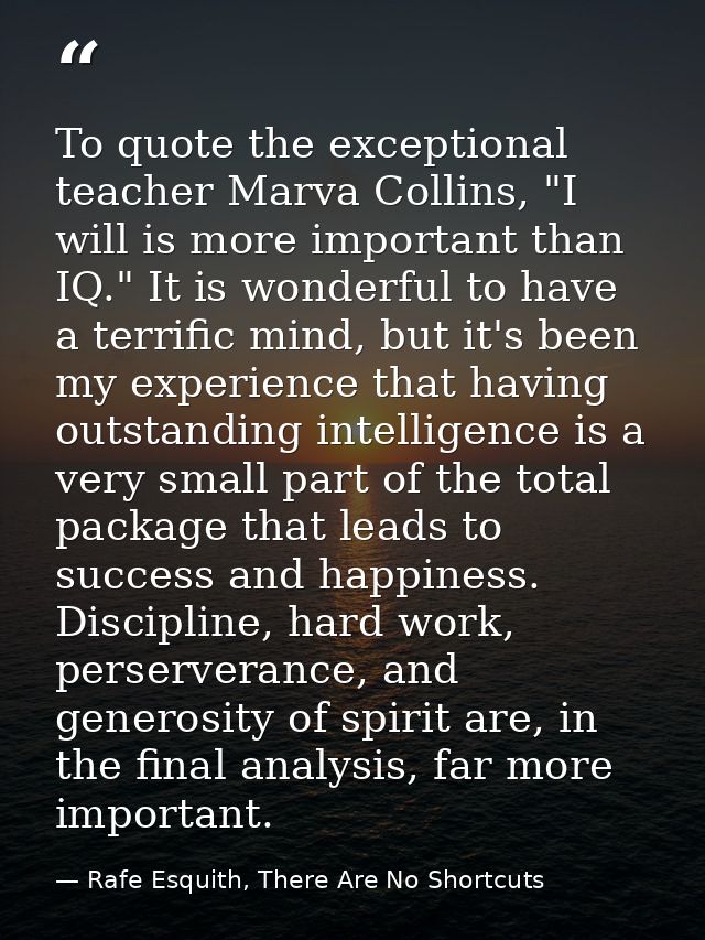 To quote the exceptional teacher Marva Collins, "I will is more important than IQ." It is wonderful to have a terrific m — Rafe Esquith, There Are No Shortcuts