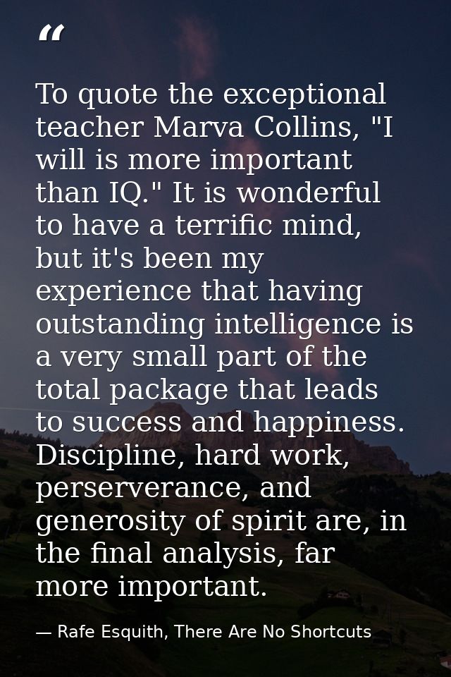 To quote the exceptional teacher Marva Collins, "I will is more important than IQ." It is wonderful to have a terrific m — Rafe Esquith, There Are No Shortcuts