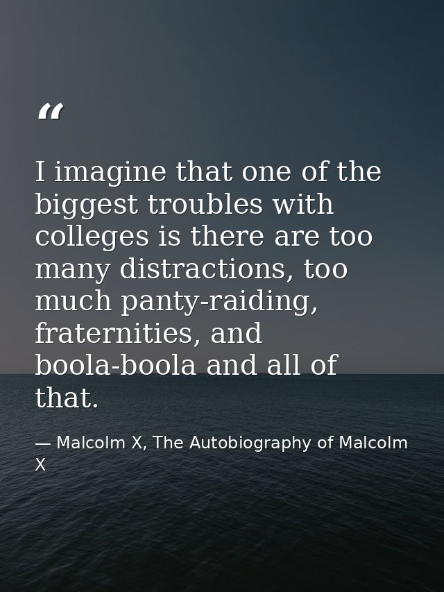 I imagine that one of the biggest troubles with colleges is there are too many distractions, too much panty-raiding, fra — Malcolm X, The Autobiography of Malcolm X