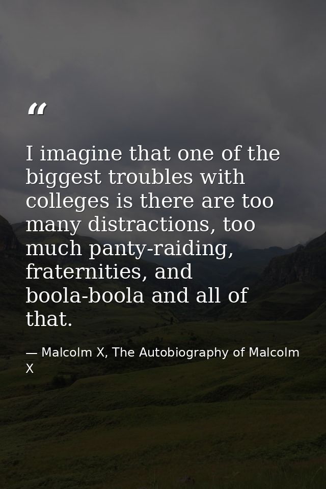 I imagine that one of the biggest troubles with colleges is there are too many distractions, too much panty-raiding, fra — Malcolm X, The Autobiography of Malcolm X