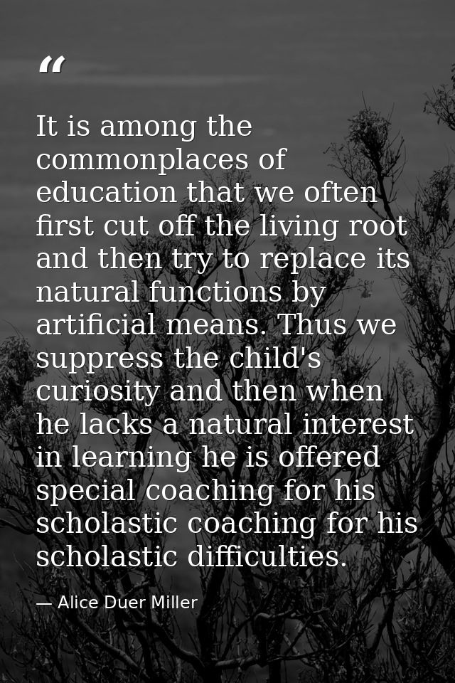 It is among the commonplaces of education that we often first cut off the living root and then try to replace its natura — Alice Duer Miller