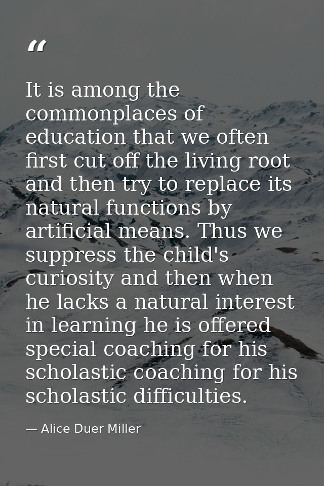It is among the commonplaces of education that we often first cut off the living root and then try to replace its natura — Alice Duer Miller