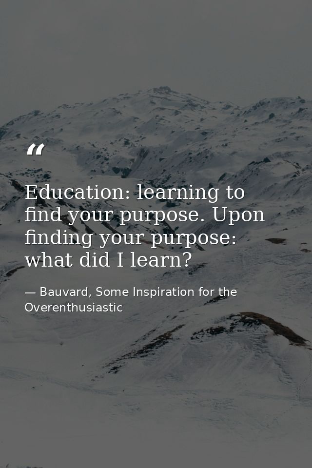Education: learning to find your purpose. Upon finding your purpose: what did I learn? — Bauvard, Some Inspiration for the Overenthusiastic