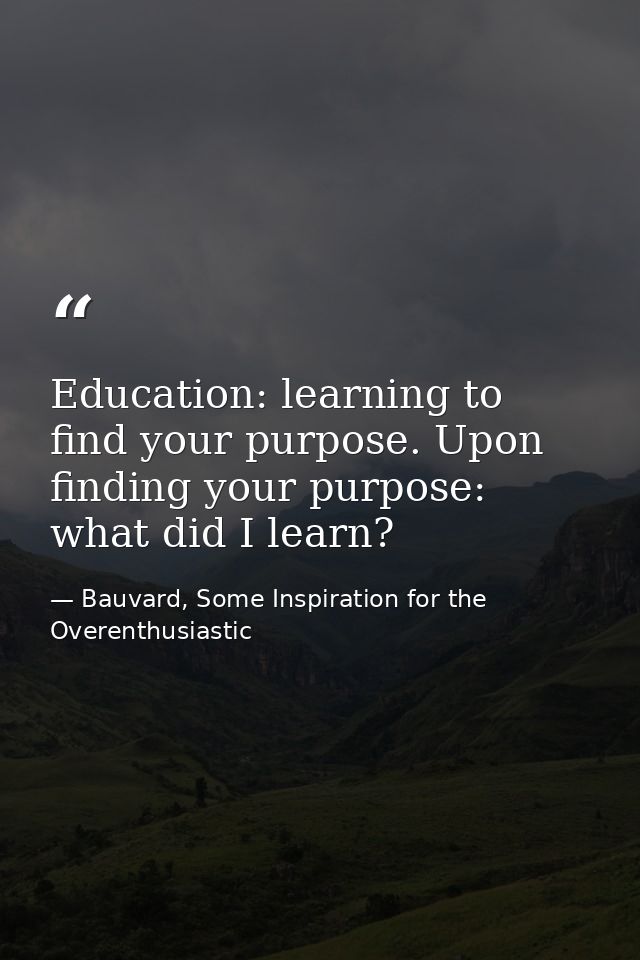 Education: learning to find your purpose. Upon finding your purpose: what did I learn? — Bauvard, Some Inspiration for the Overenthusiastic