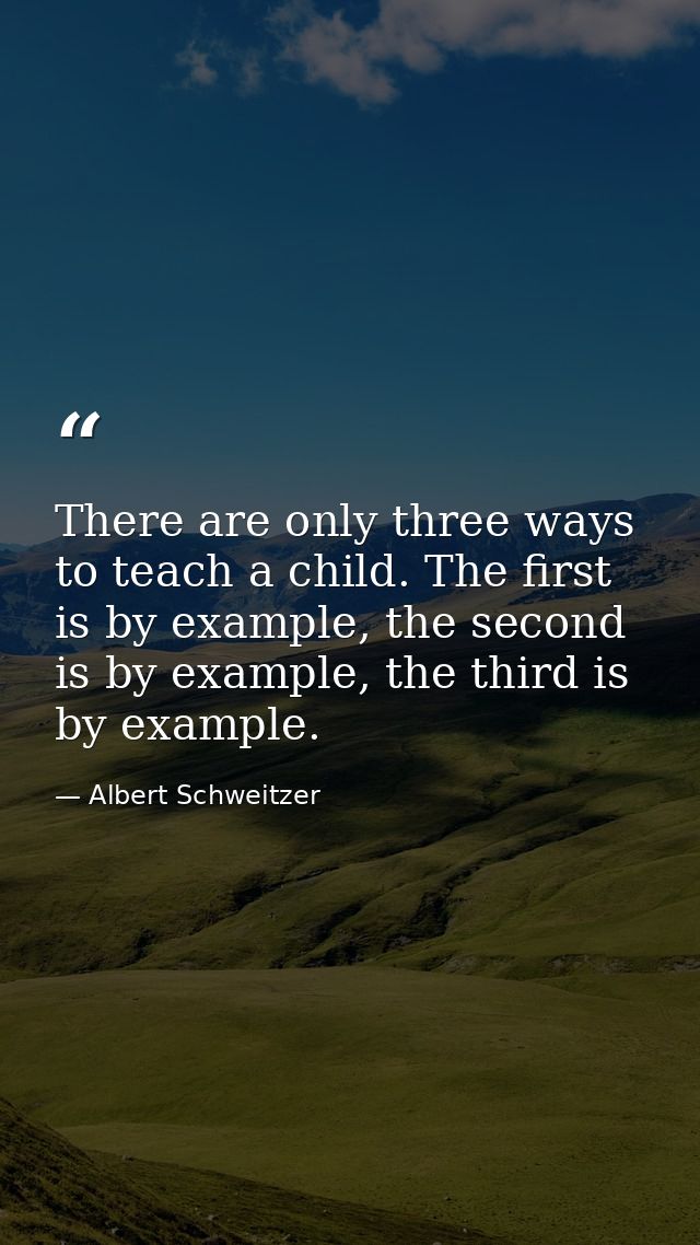 There are only three ways to teach a child. The first is by example, the second is by example, the third is by example. — Albert Schweitzer