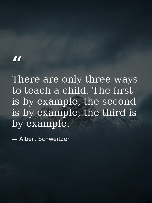 There are only three ways to teach a child. The first is by example, the second is by example, the third is by example. — Albert Schweitzer