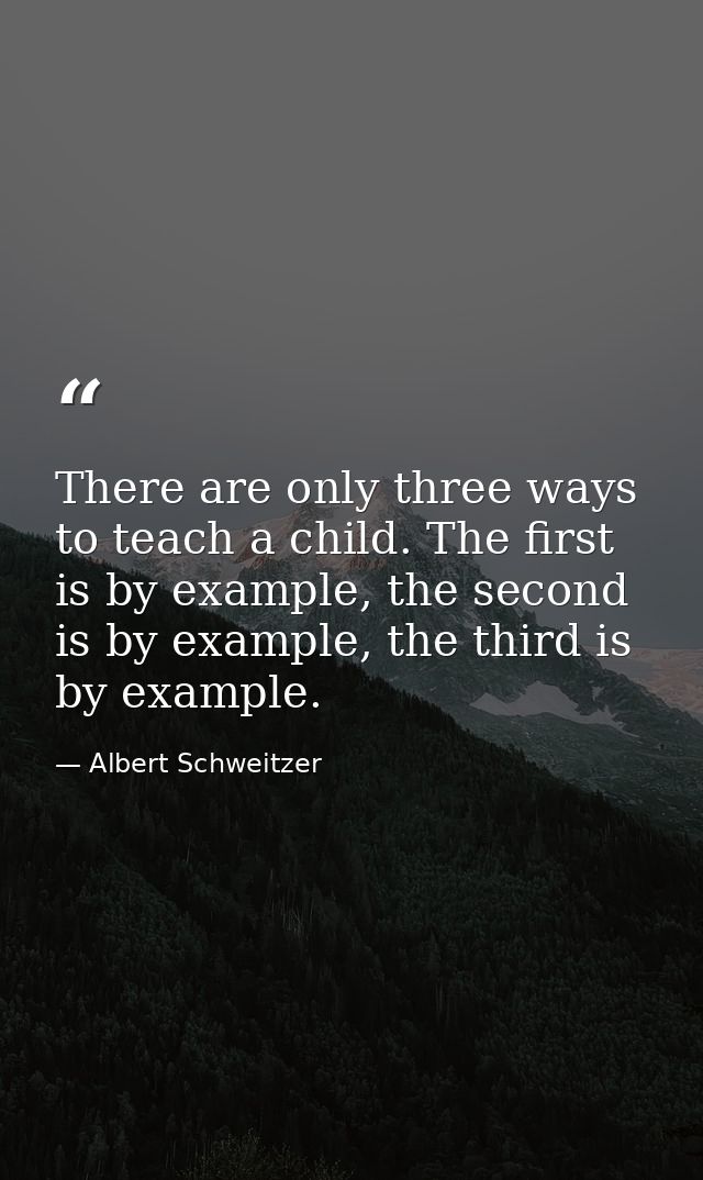 There are only three ways to teach a child. The first is by example, the second is by example, the third is by example. — Albert Schweitzer