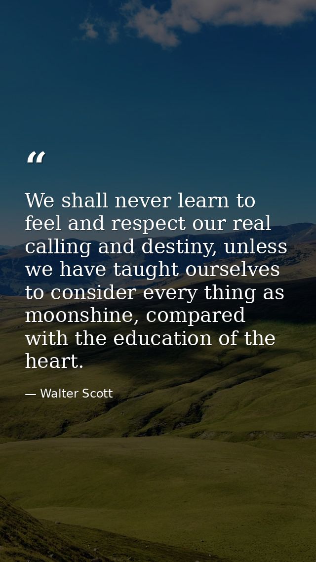We shall never learn to feel and respect our real calling and destiny, unless we have taught ourselves to consider every — Walter Scott