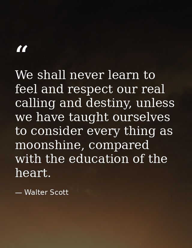 We shall never learn to feel and respect our real calling and destiny, unless we have taught ourselves to consider every — Walter Scott