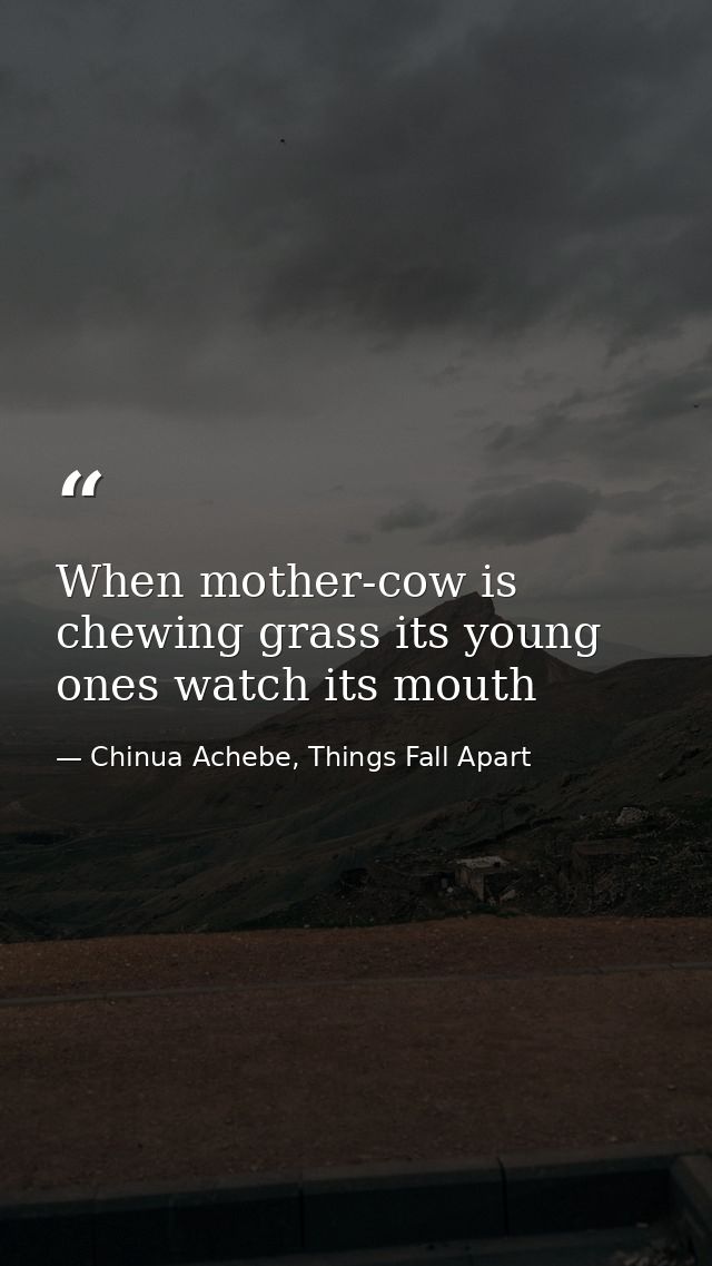 When mother-cow is chewing grass its young ones watch its mouth — Chinua Achebe, Things Fall Apart