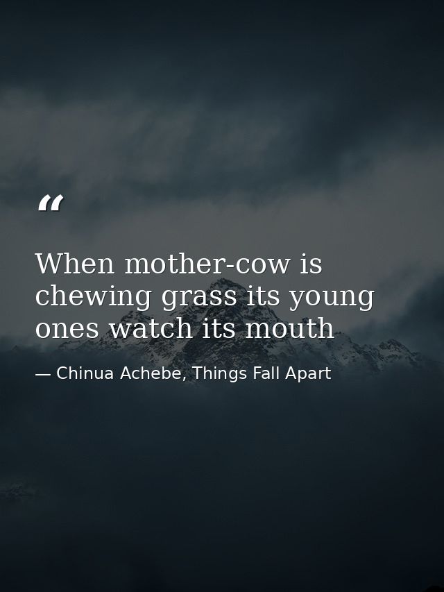 When mother-cow is chewing grass its young ones watch its mouth — Chinua Achebe, Things Fall Apart