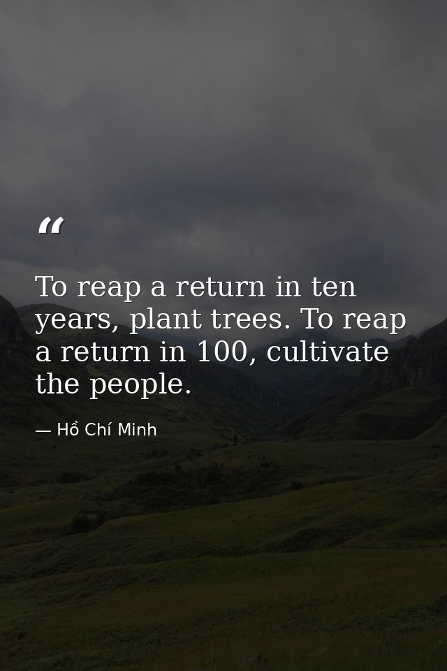 To reap a return in ten years, plant trees. To reap a return in 100, cultivate the people. — Hồ Chí Minh