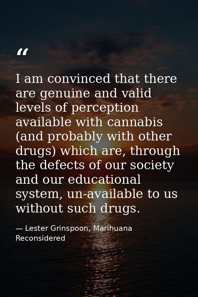 I am convinced that there are genuine and valid levels of perception available with cannabis (and probably with other dr — Lester Grinspoon, Marihuana Reconsidered