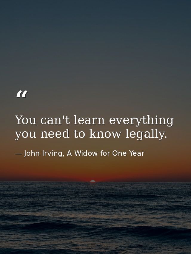 You can't learn everything you need to know legally. — John Irving, A Widow for One Year
