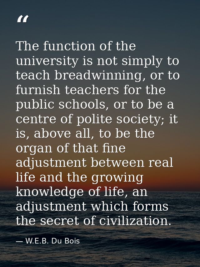 The function of the university is not simply to teach breadwinning, or to furnish teachers for the public schools, or to — W.E.B. Du Bois