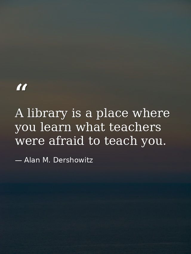 A library is a place where you learn what teachers were afraid to teach you. — Alan M. Dershowitz