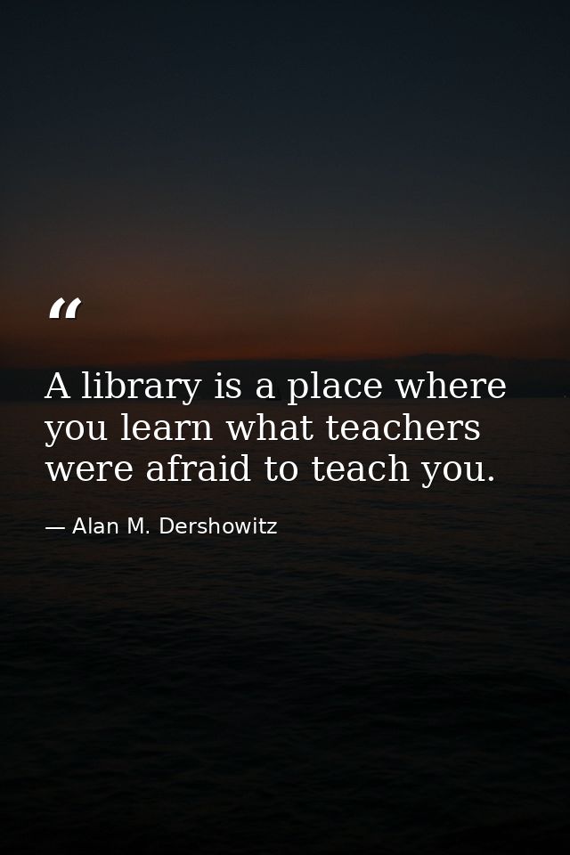 A library is a place where you learn what teachers were afraid to teach you. — Alan M. Dershowitz