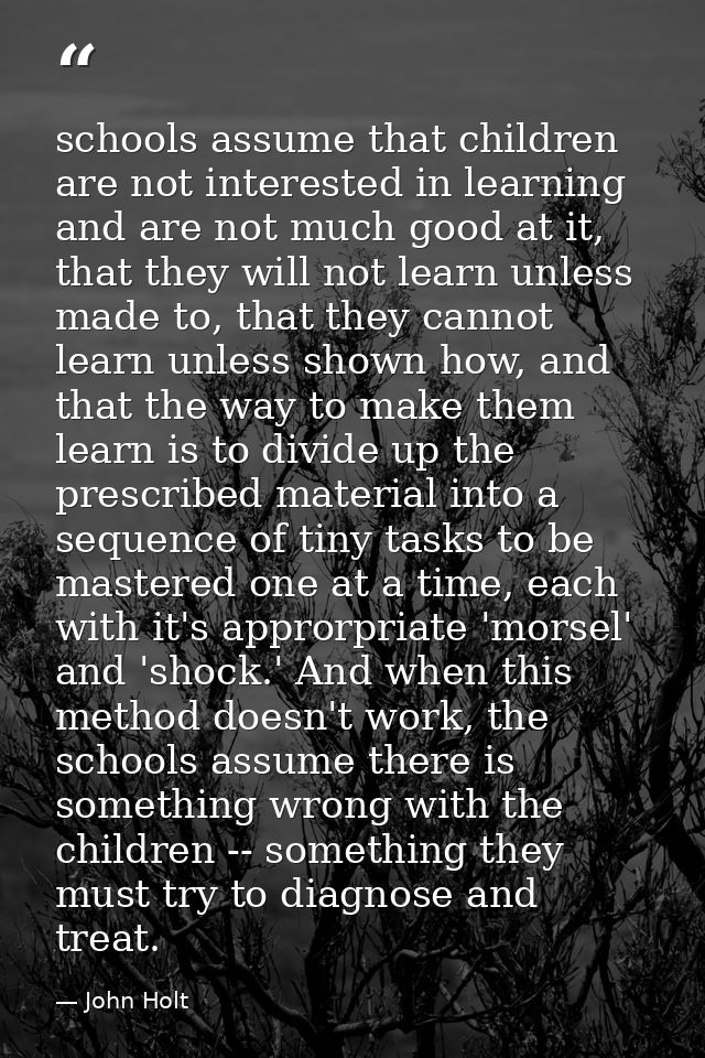 schools assume that children are not interested in learning and are not much good at it, that they will not learn unless — John Holt