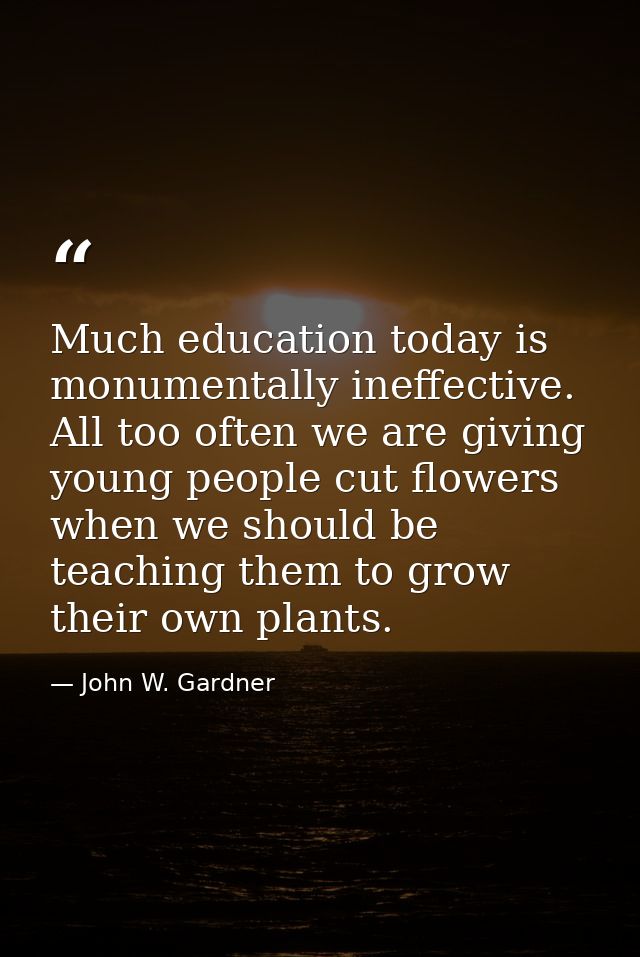 Much education today is monumentally ineffective. All too often we are giving young people cut flowers when we should be — John W. Gardner