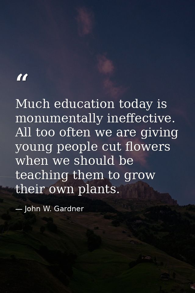 Much education today is monumentally ineffective. All too often we are giving young people cut flowers when we should be — John W. Gardner
