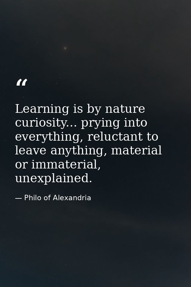 Learning is by nature curiosity... prying into everything, reluctant to leave anything, material or immaterial, unexplai — Philo of Alexandria