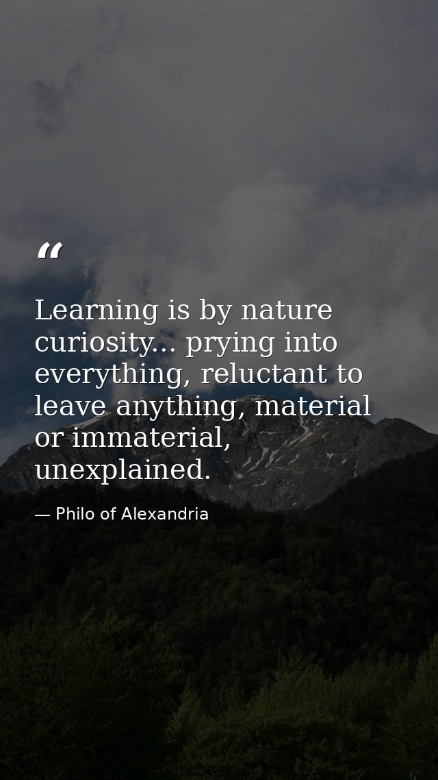 Learning is by nature curiosity... prying into everything, reluctant to leave anything, material or immaterial, unexplai — Philo of Alexandria