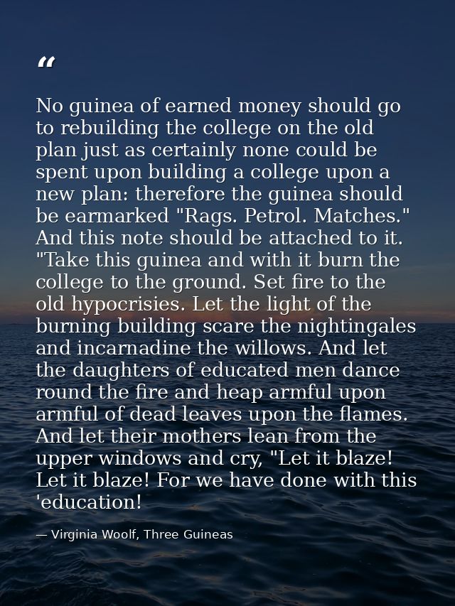 No guinea of earned money should go to rebuilding the college on the old plan just as certainly none could be spent upon — Virginia Woolf, Three Guineas