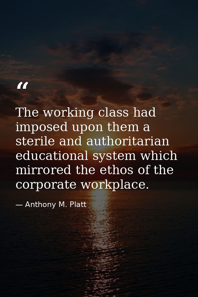 The working class had imposed upon them a sterile and authoritarian educational system which mirrored the ethos of the c — Anthony M. Platt