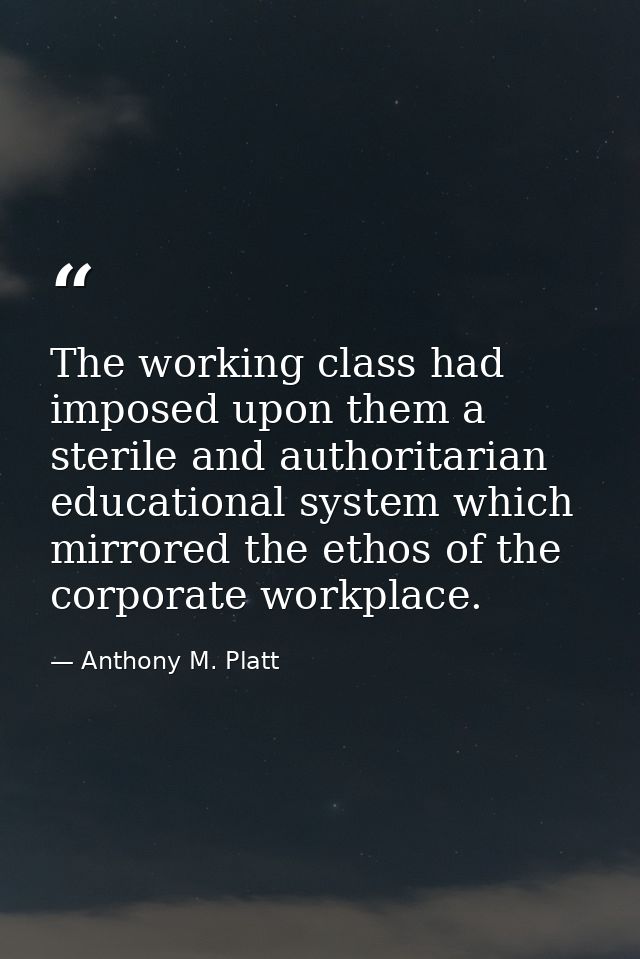 The working class had imposed upon them a sterile and authoritarian educational system which mirrored the ethos of the c — Anthony M. Platt