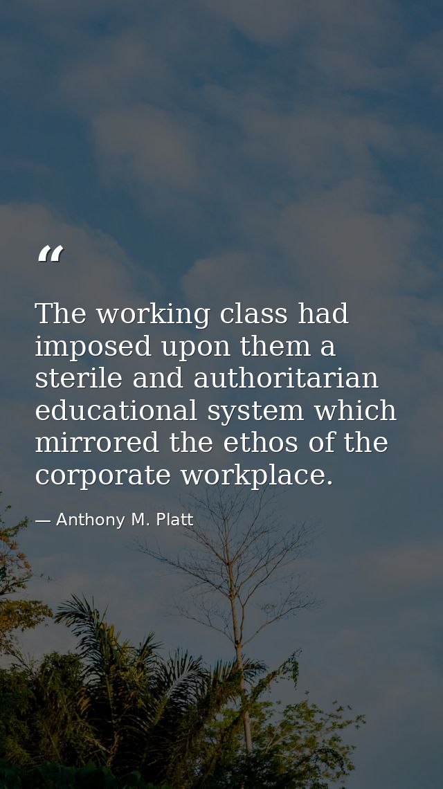 The working class had imposed upon them a sterile and authoritarian educational system which mirrored the ethos of the c — Anthony M. Platt