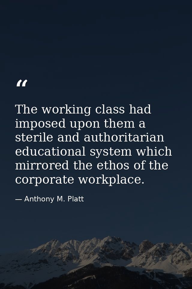 The working class had imposed upon them a sterile and authoritarian educational system which mirrored the ethos of the c — Anthony M. Platt