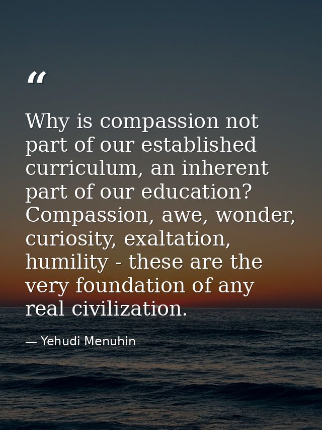 Why is compassion not part of our established curriculum, an inherent part of our education? Compassion, awe, wonder, cu — Yehudi Menuhin