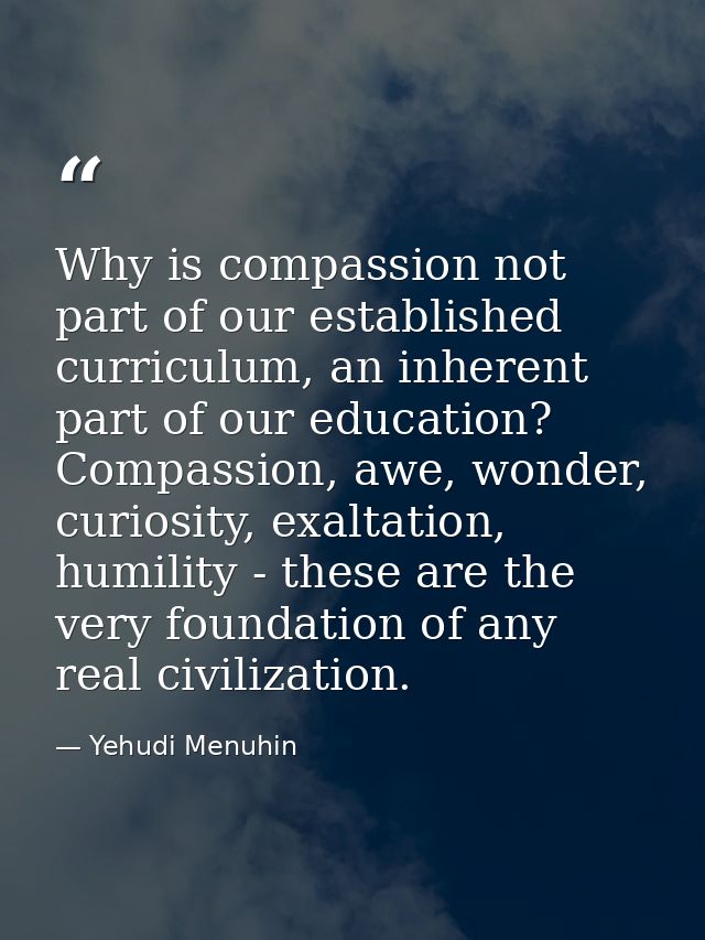 Why is compassion not part of our established curriculum, an inherent part of our education? Compassion, awe, wonder, cu — Yehudi Menuhin