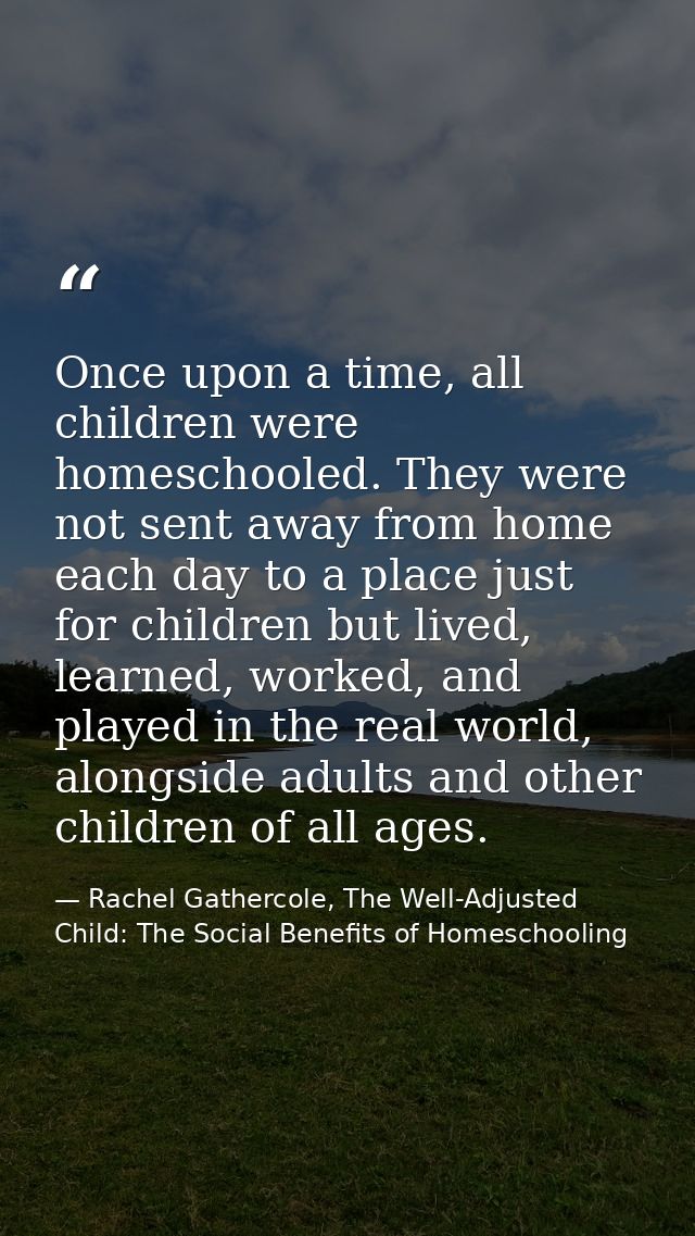 Once upon a time, all children were homeschooled. They were not sent away from home each day to a place just for childre — Rachel Gathercole, The Well-Adjusted Child: The Social Benefits of Homeschooling