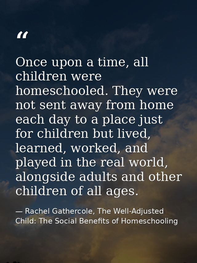 Once upon a time, all children were homeschooled. They were not sent away from home each day to a place just for childre — Rachel Gathercole, The Well-Adjusted Child: The Social Benefits of Homeschooling