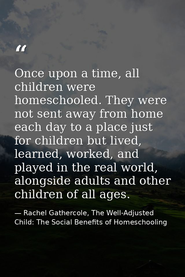 Once upon a time, all children were homeschooled. They were not sent away from home each day to a place just for childre — Rachel Gathercole, The Well-Adjusted Child: The Social Benefits of Homeschooling