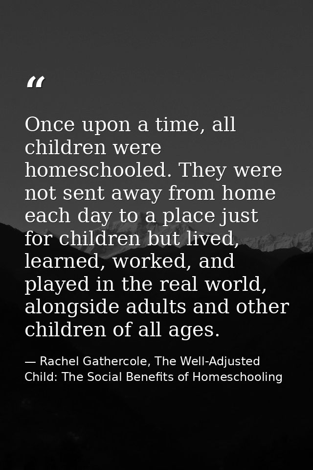 Once upon a time, all children were homeschooled. They were not sent away from home each day to a place just for childre — Rachel Gathercole, The Well-Adjusted Child: The Social Benefits of Homeschooling