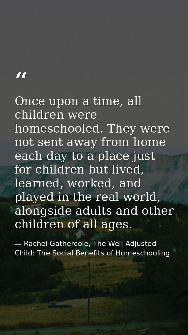 Once upon a time, all children were homeschooled. They were not sent away from home each day to a place just for childre — Rachel Gathercole, The Well-Adjusted Child: The Social Benefits of Homeschooling