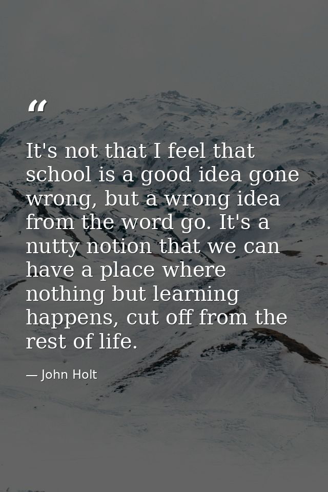 It's not that I feel that school is a good idea gone wrong, but a wrong idea from the word go. It's a nutty notion that  — John Holt