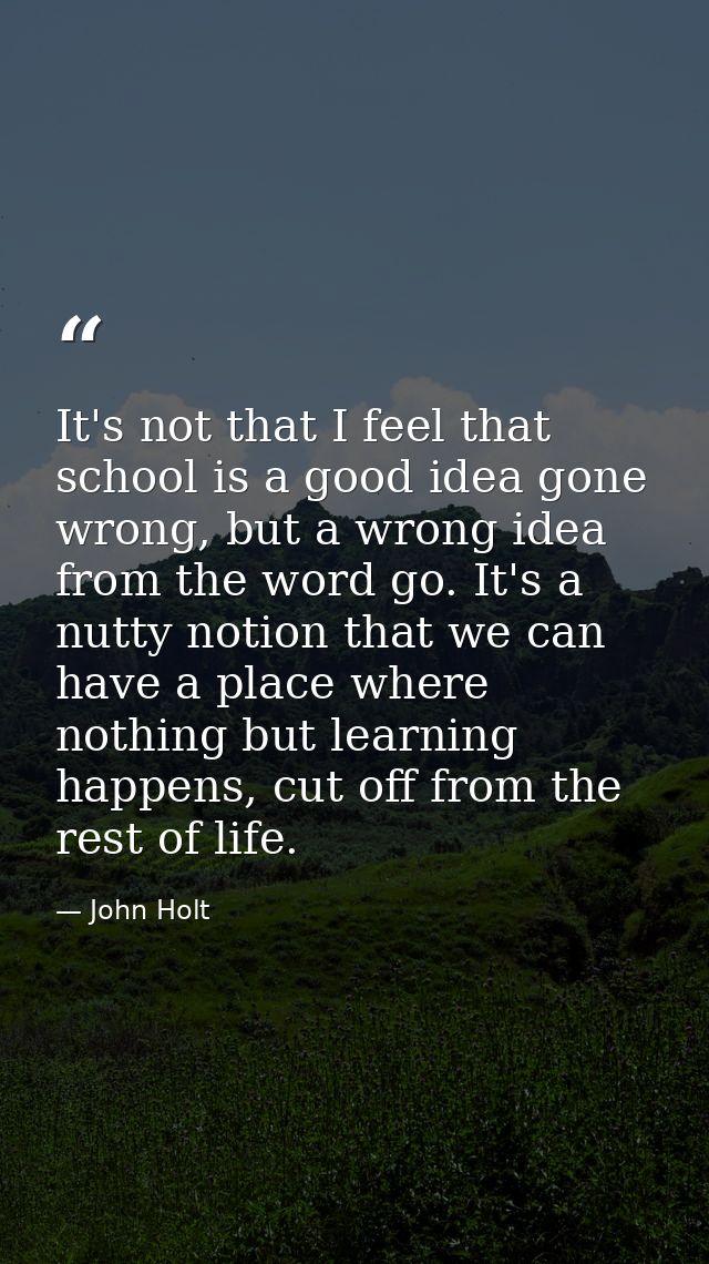 It's not that I feel that school is a good idea gone wrong, but a wrong idea from the word go. It's a nutty notion that  — John Holt