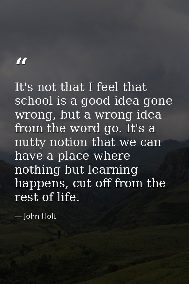 It's not that I feel that school is a good idea gone wrong, but a wrong idea from the word go. It's a nutty notion that  — John Holt