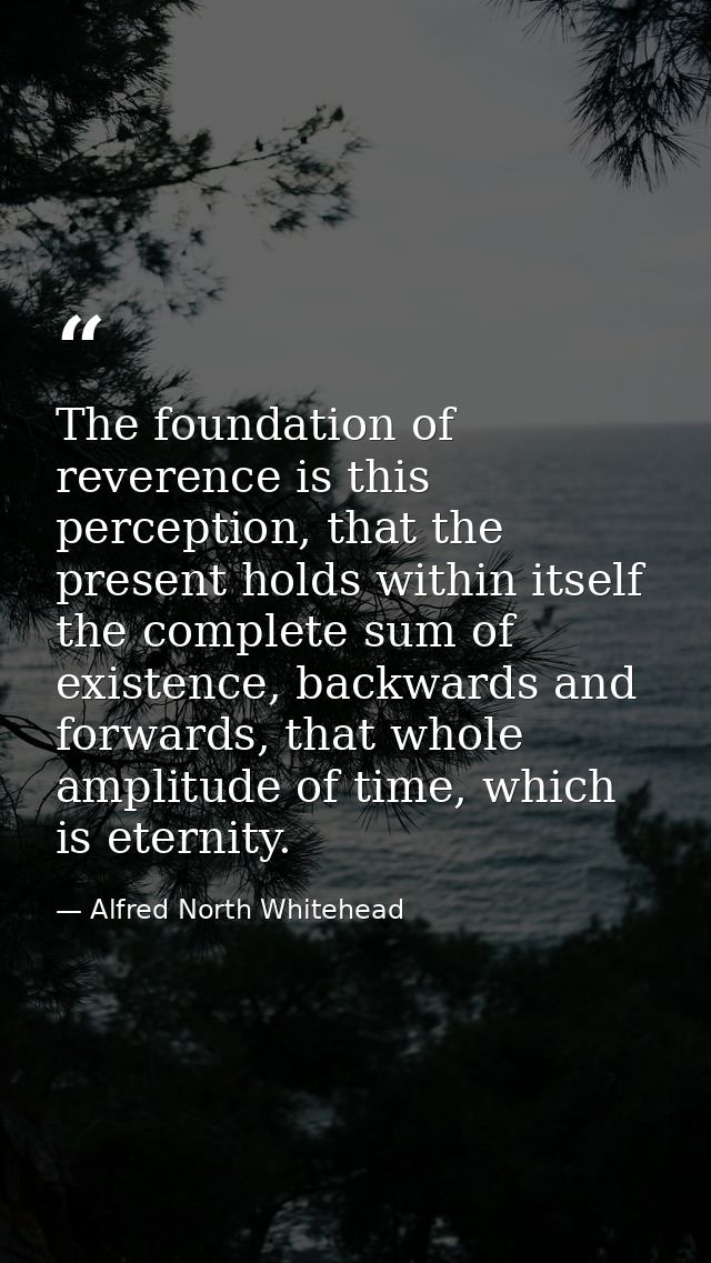 The foundation of reverence is this perception, that the present holds within itself the complete sum of existence, back — Alfred North Whitehead