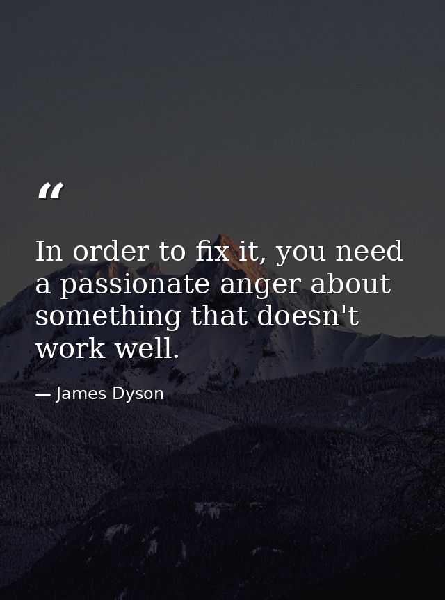 In order to fix it, you need a passionate anger about something that doesn't work well. — James Dyson