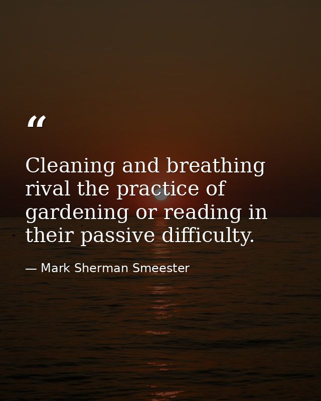 Cleaning and breathing rival the practice of gardening or reading in their passive difficulty. — Mark Sherman Smeester