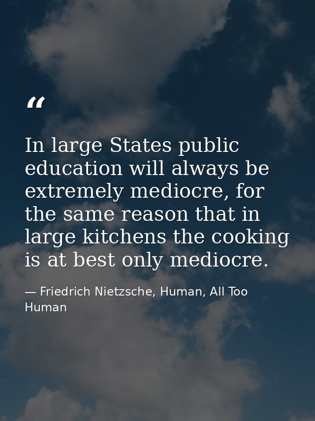 In large States public education will always be extremely mediocre, for the same reason that in large kitchens the cooki — Friedrich Nietzsche, Human, All Too Human
